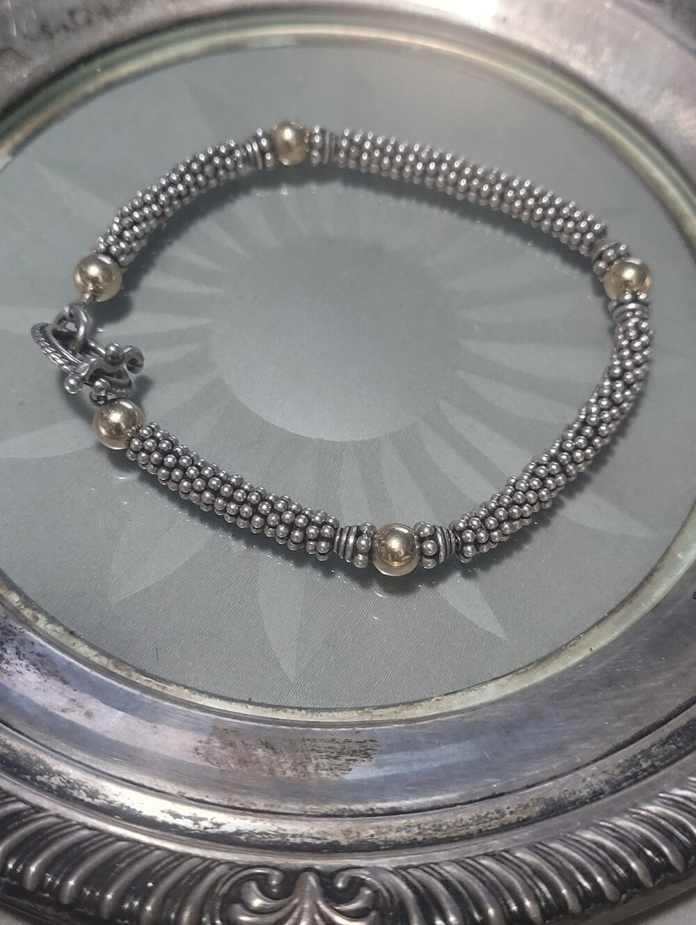 Sterling Silver Beaded Bracelet with 14k Gold Accent Beads